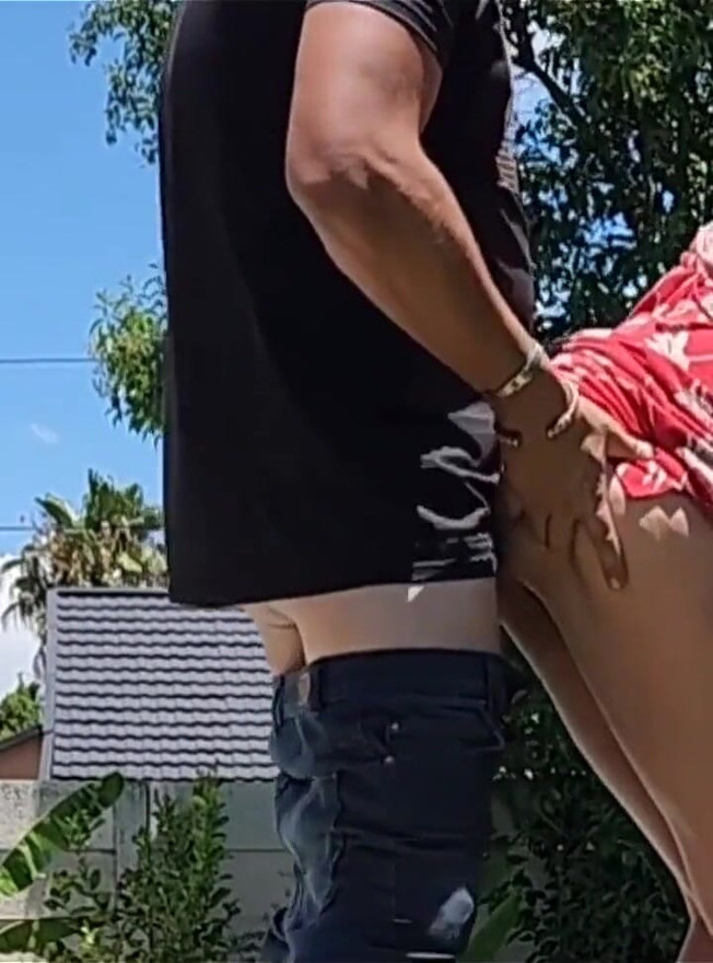 Outdoor Quickie Got Caught by a Neighbour Looking Over the Wall