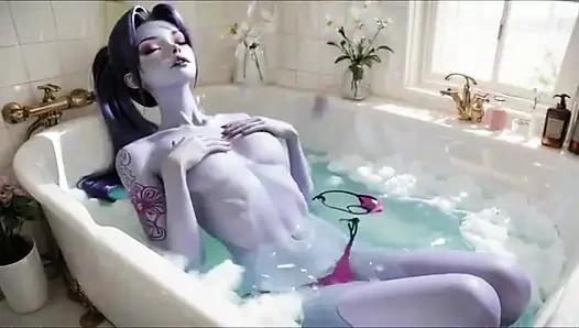 Чувственная подборка вдовы Overwatch раздевается до обнаженной груди