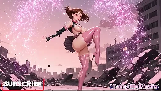 Sexy ochako uraraka nasser körper, rosa dessous, zusammenstellung