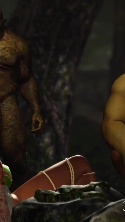 Threesome with a beautiful hot fairy and two orcs in the night forest | Clip 1