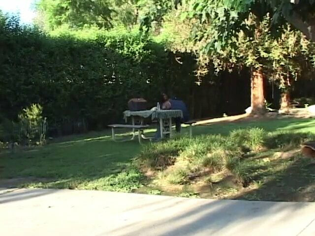 Busty black whore with huge boobs gets slammed outdoors