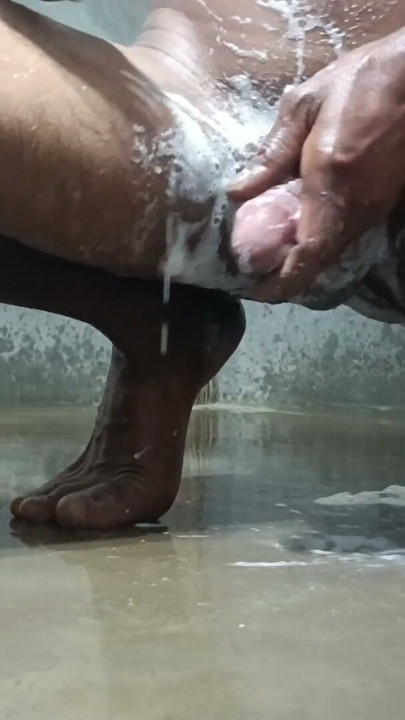 Mature man shower in bathroom village style | Clip 2