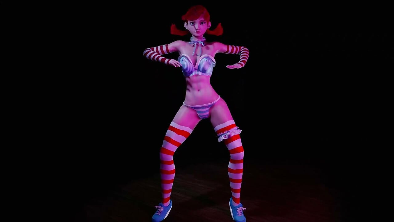 Chica pelirroja con coletas bailando: 3D hentai