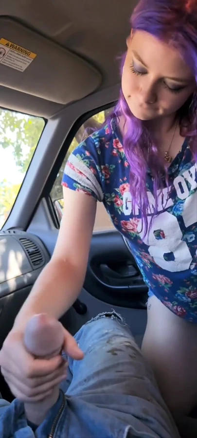 Purple haired alt teen worships thick cock, and gets cum | Clip 1