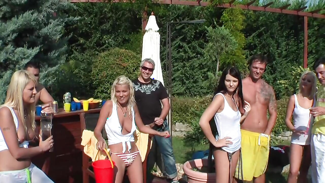 Pool party full of sucking, threesome fuck and group fuck