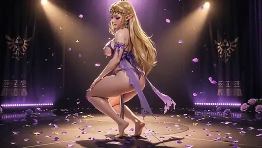 Tari tiang Zelda sange - tubuh mengkilap yang diminyaki dan ahegao