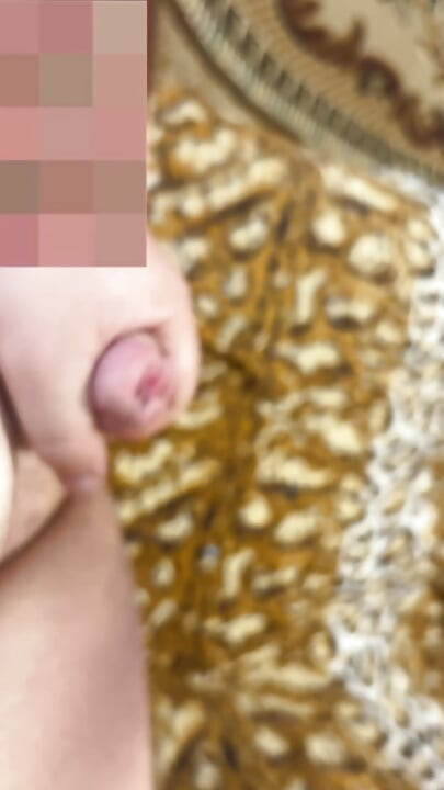 Fat man lying on the couch shows his ass and cums without hands, a lot of cum, cum, uncircumcised penis