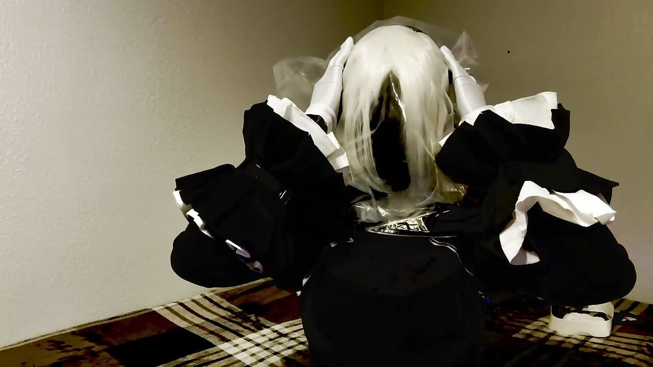 Crni Zentai Cosplay igra s disanjem