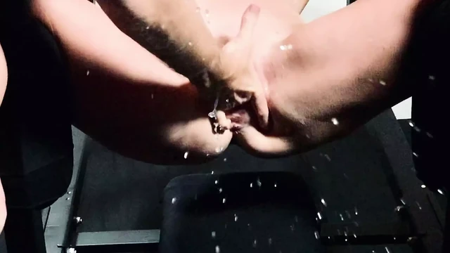 Close up of shaved pussy squirting over you - she rains her juices down onto you