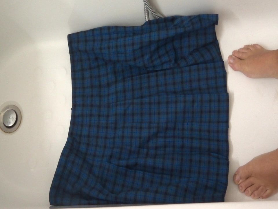 piss on blue tartan school skirt