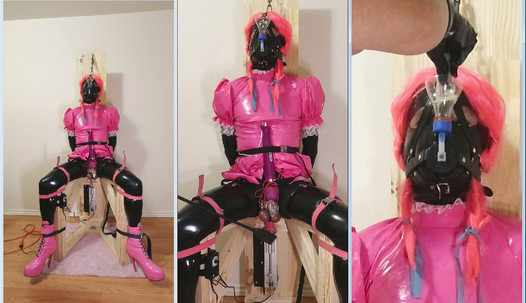 Alimenté mi propio semen atado a la silla de la máquina en castidad - sissy maid