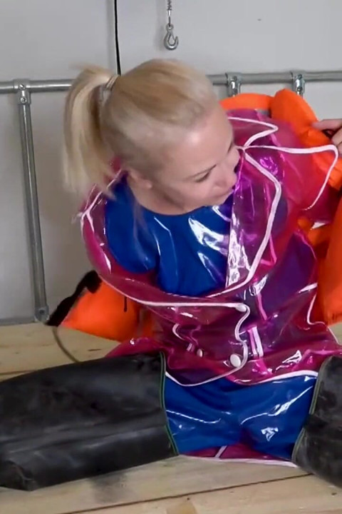 Shiny Pvc Rainwear, Rubber Waders & Lifejacket Tease