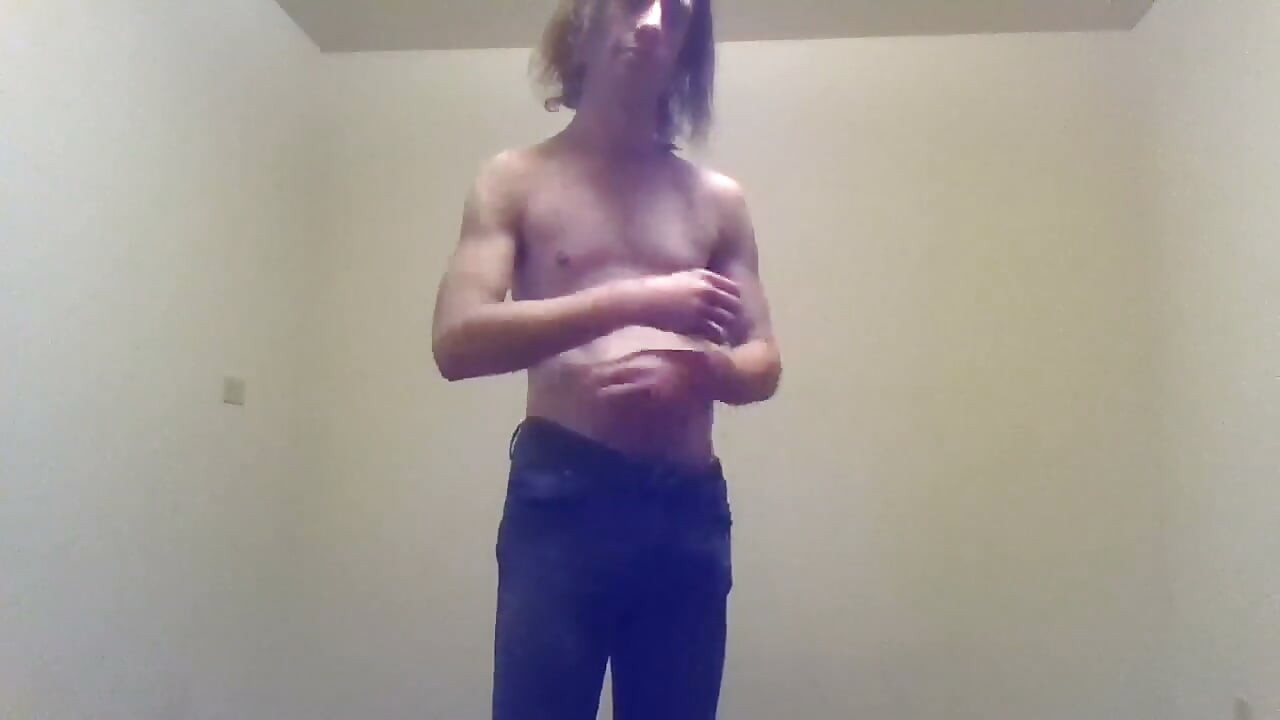 Transgirl Pre-op Topless in Only Jeans, Aroused  Self-photography Posing