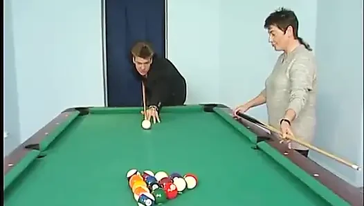 Stockinged mature slut fucked hard after pool stick drills her cooch