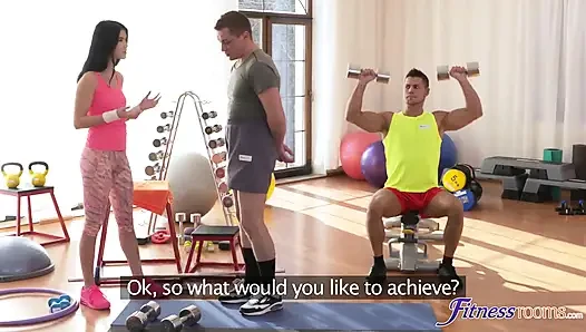 Fitness Rooms - Fit Teen Angelo Godshack Needs Two Hot Dicks to Stretch Her Out
