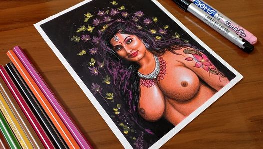 エロティックなアートやセクシーなDesiインド熟女女性の描画と呼ばれる"Enchantress"