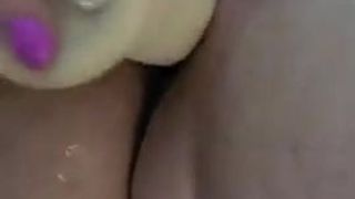 Using my dildo in my pussy and showing off my clit.