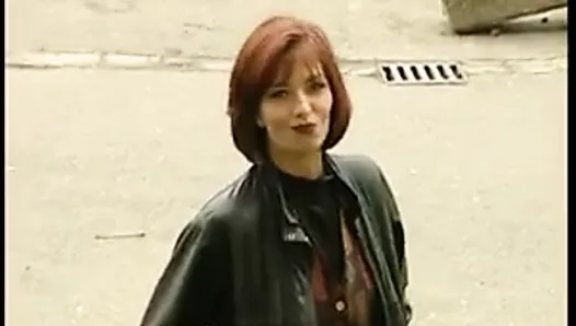 Shy redhead MILF shows tits after long discussion on street