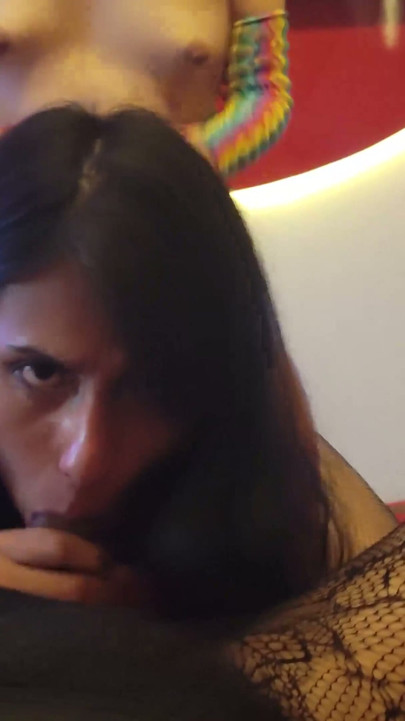 Threesome of young trans with a hung BBC cock | Clip 1