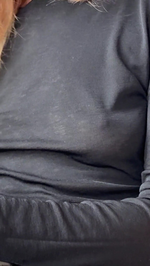 Feeling horny while my nipple piercings are glittering through my semi sheer blouse in a public caffe | Clip 1