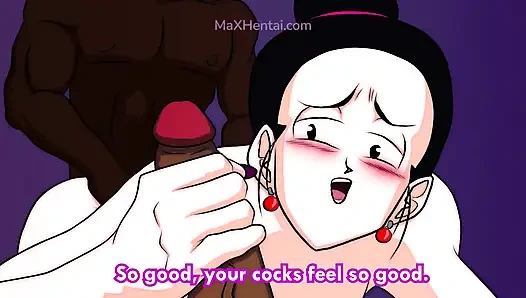 Büyük götlü Chichi iki büyük siyah yarakla ilk üçlü grup seks (çizgi film seksi)