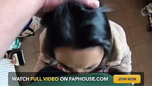 Golden Dress, Fur & Smoking Hairy Pussy, Deep Blowjob & Hard Doggy on a Freezer