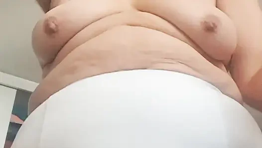 Mature stepmother showing her large panties to stepson on camera