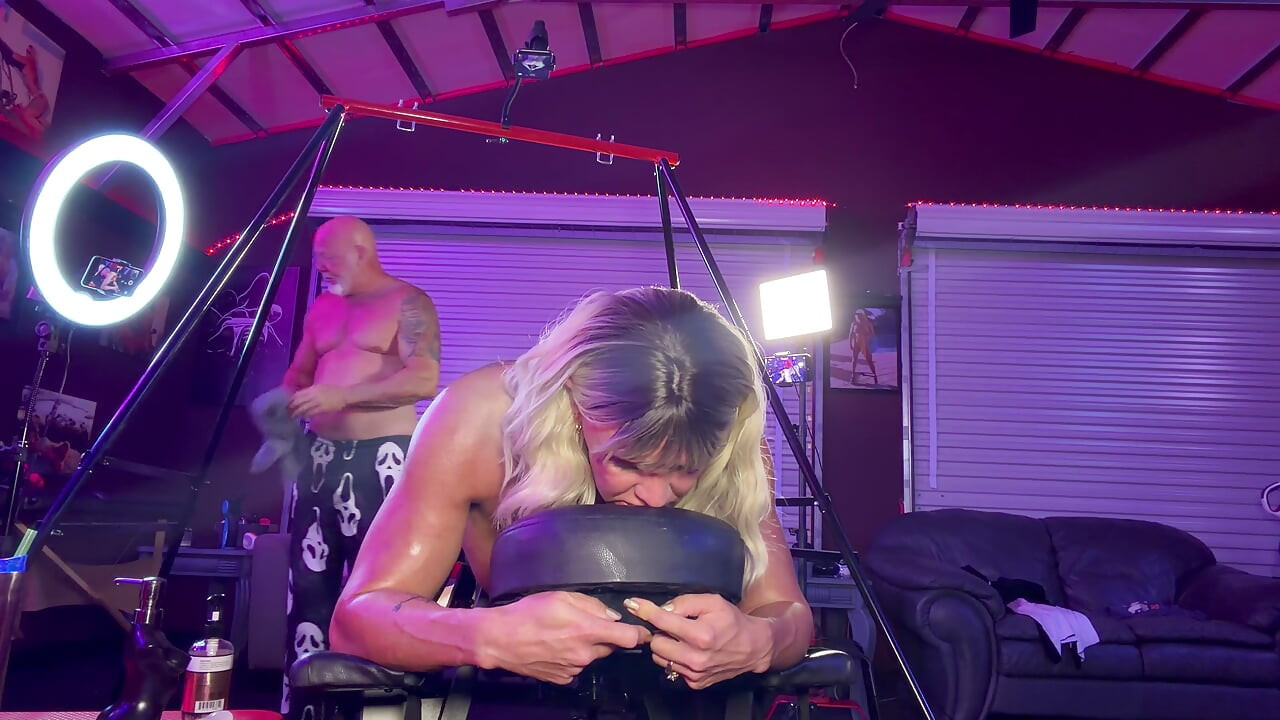 Hot Blonde gets a Massage while getting fucked by Huge Dildo
