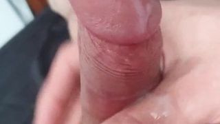 Masturbating my uncut cock to cum