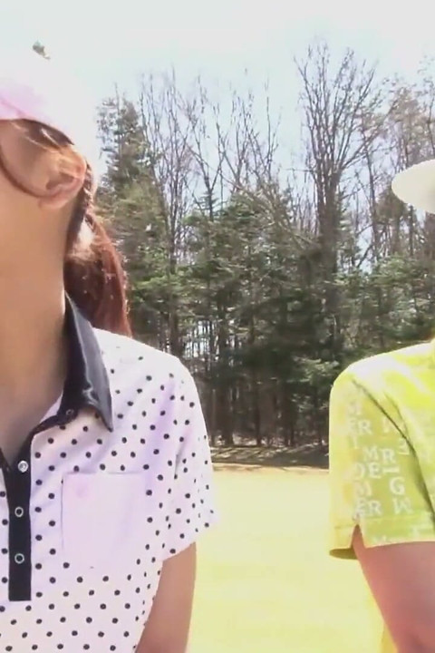 Cute Asian teen girls play a game of strip golf