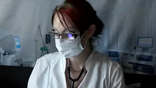 Doctor eating in medical mask and gloves