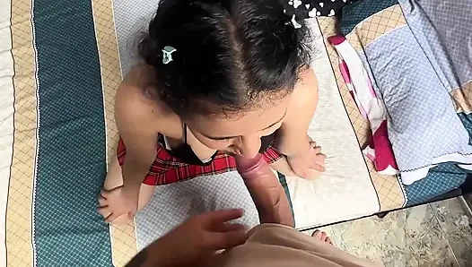 Young Girl Sucking Her Boyfriend's Huge Cock and Swallowing His Cum