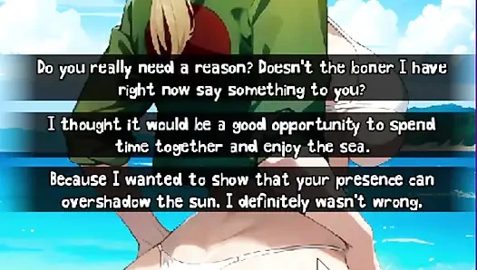 The date with Tsunade on the beach. Topless of Naruto's biggest natural tits.