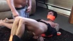 Twink Naked Bound and Tickled by Bodybuilder