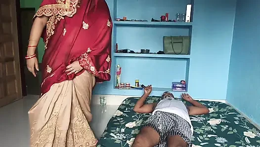 Old man affair with daughter-in -law, when his son was not at home, cum in mouth
