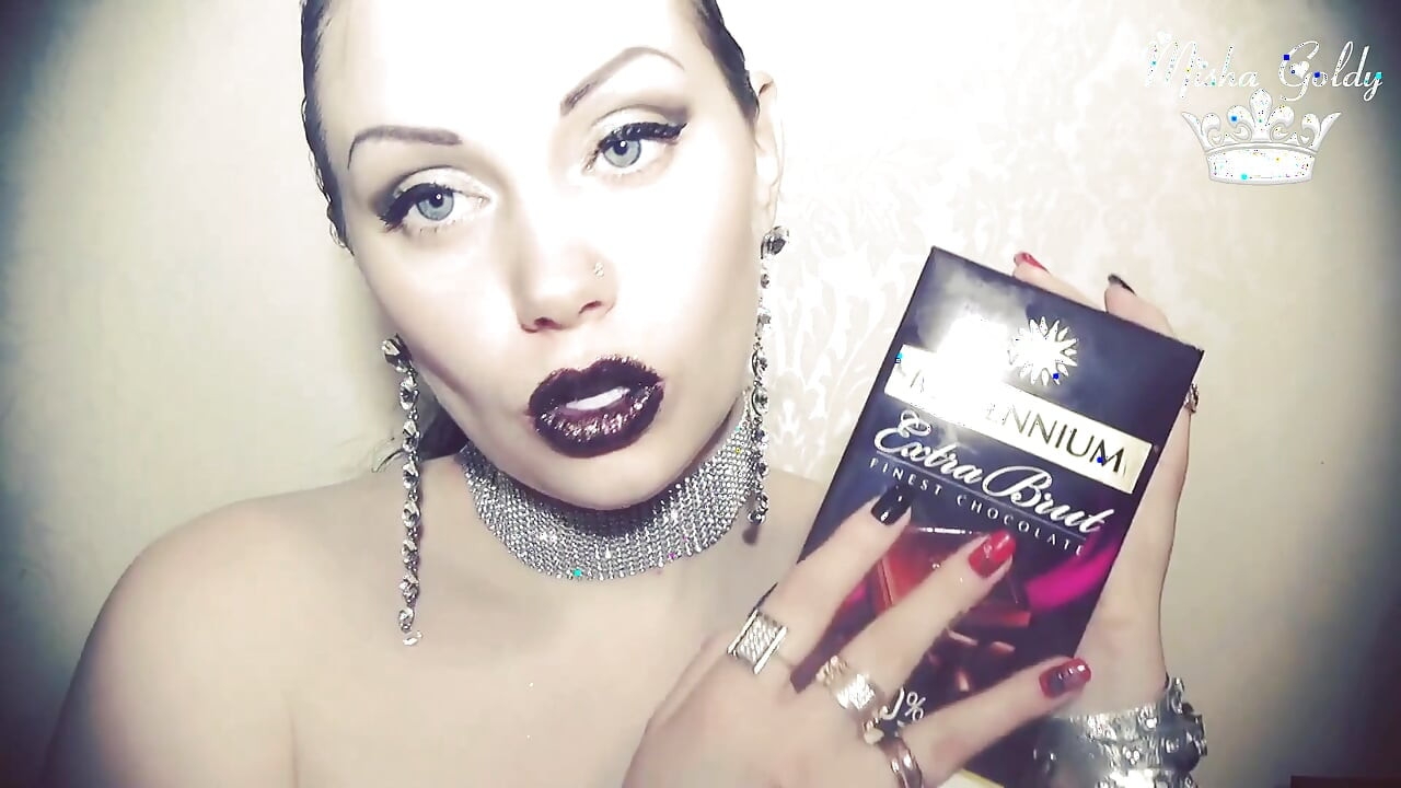 Brown glittery lips and sexy chocolate eating