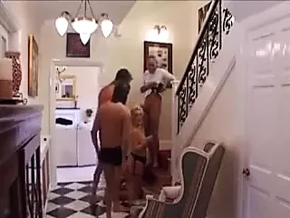 curly haired british blonde fucked on stairs