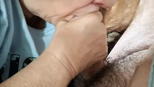 My grirlfriend sucks my cock and eats my cum after rubbing her feet all over my cock