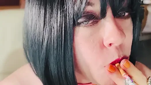 Wish This Was Daddy's Cock I Was Giving A Smoky Blowjob To! BJ Dildo Cocksucking Smoking Smoker