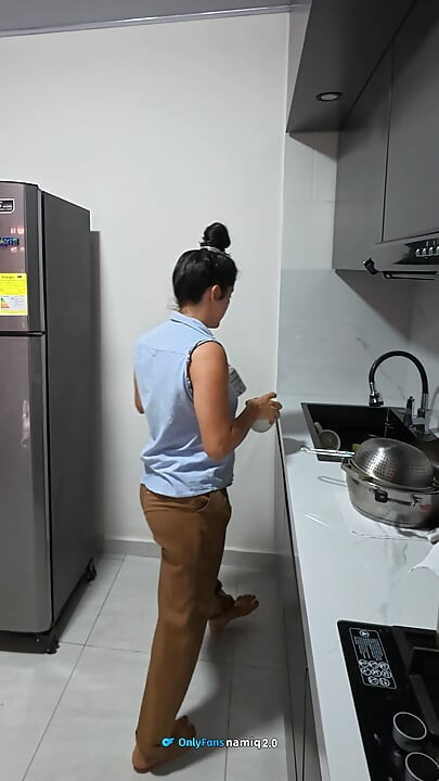My stepsister and I are discovered fucking in the kitchen!
