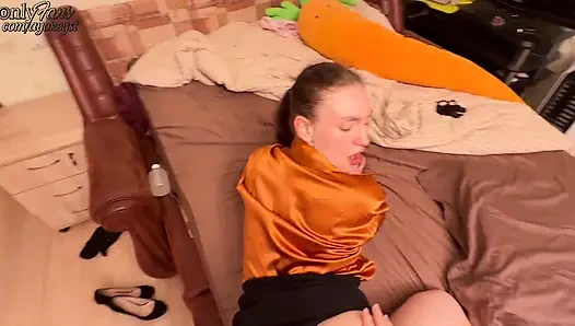 Cheating stepmom found an excuse to fuck her stepson in the morning. With conversation, pov, cum in mouth