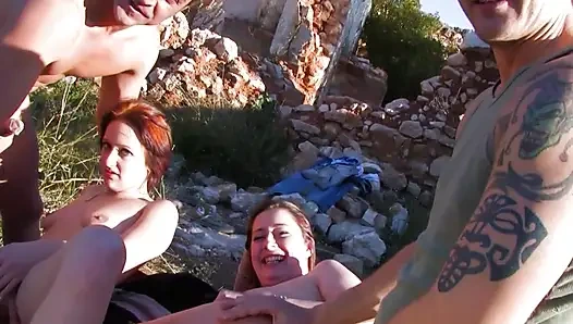 Anal Foursome for Two Teens at the Sea