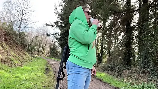 Desperate Outdoor Wetting Jeans on the Public Trail