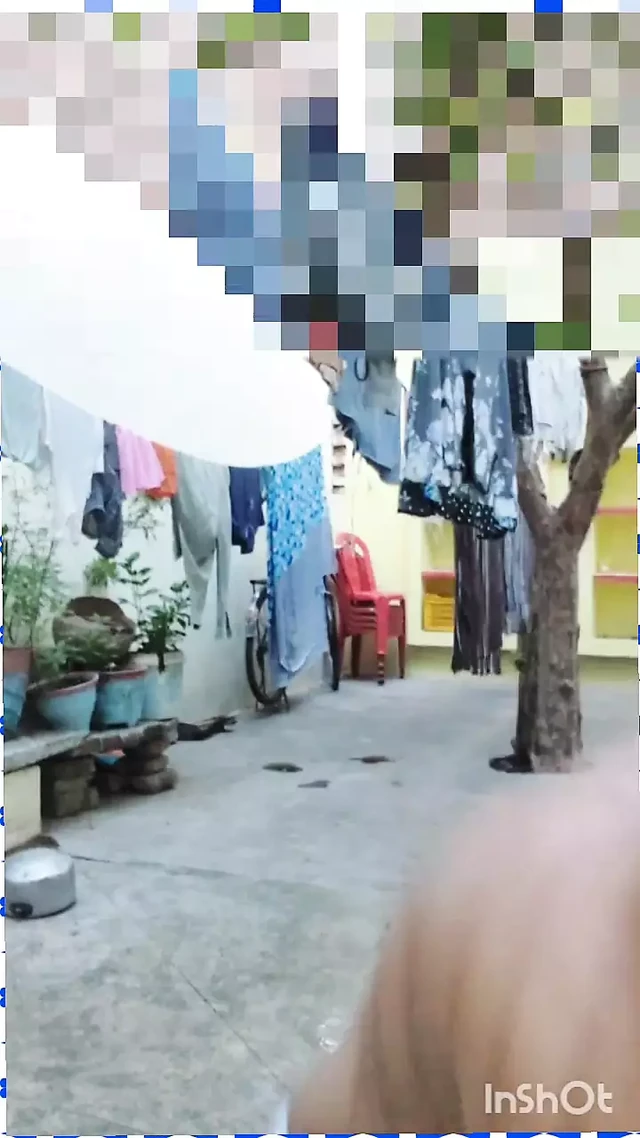 Bathing in yard with out underwear
