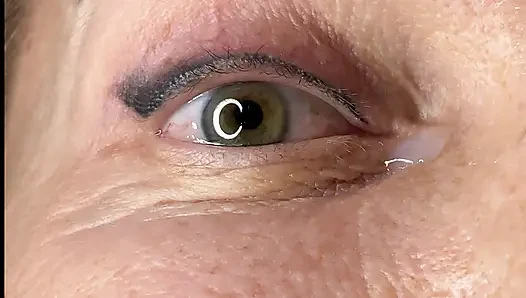 Milf extremely close up cumshot on eye orgasm