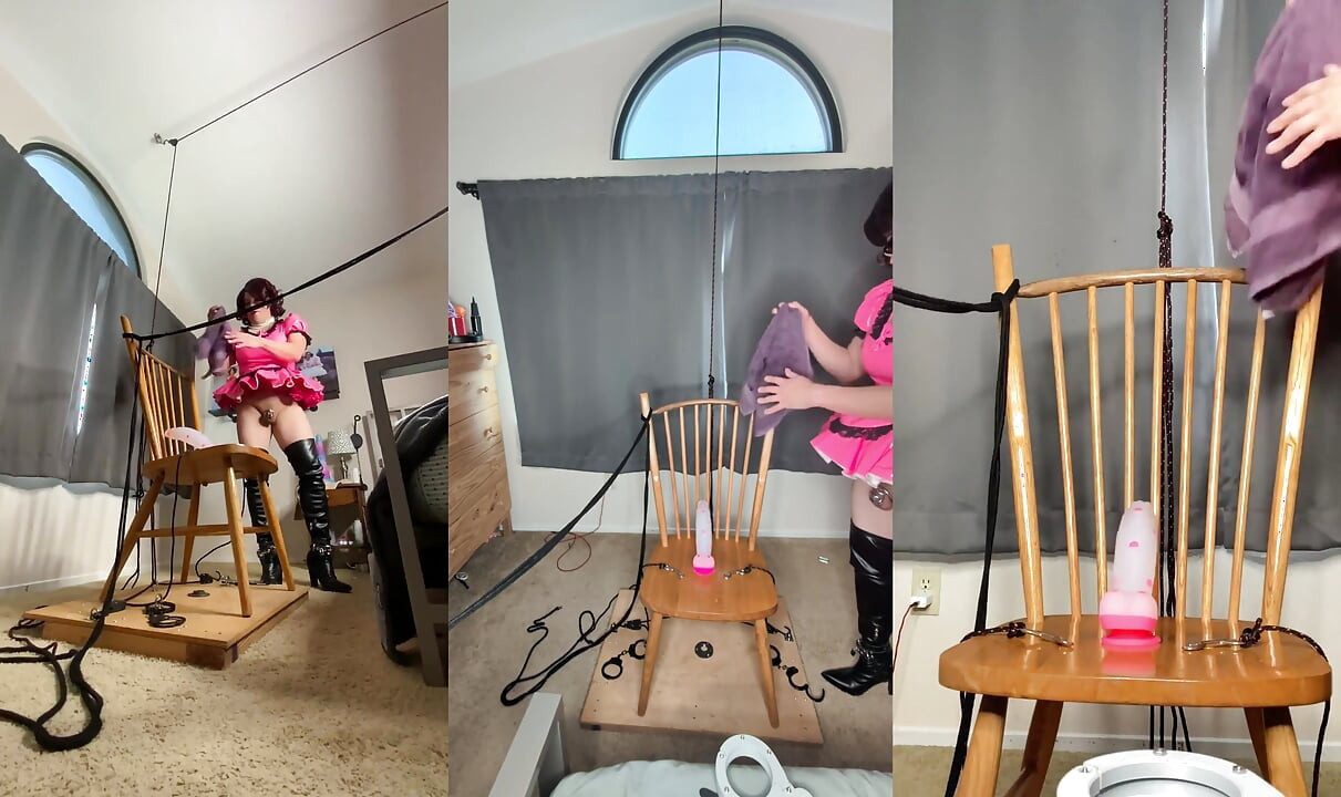 Sissy Candy in Self Bondage with Huge Dildos