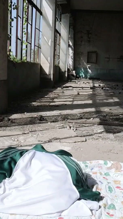 Cute Asian boy masturbates, moaning, ejaculating, and swallowing semen in a sunlit abandoned factory | Clip 1