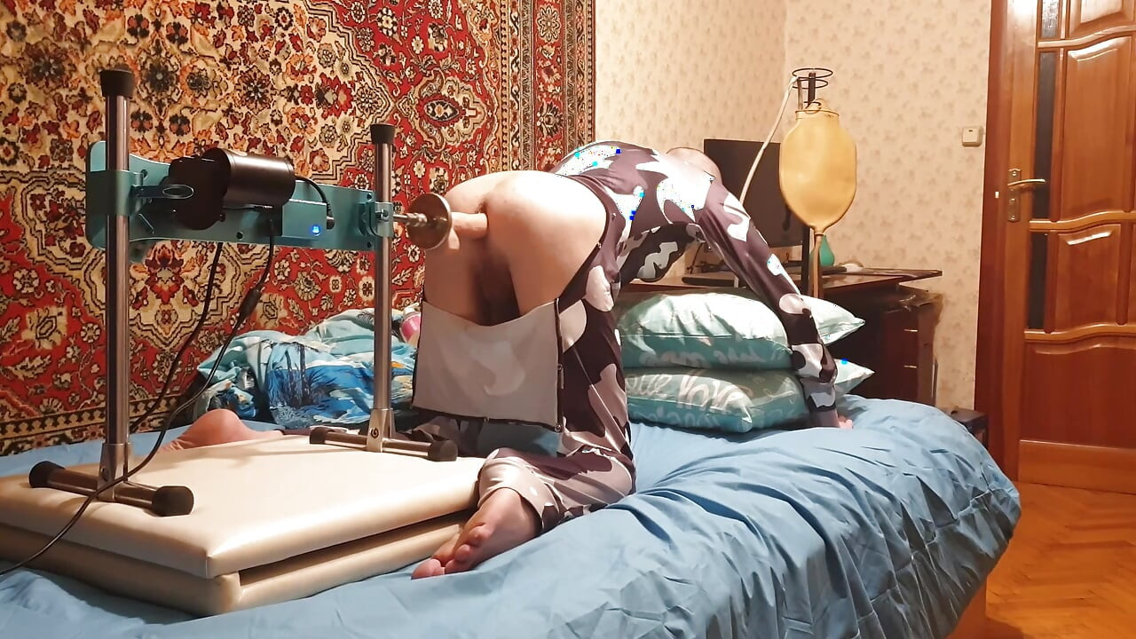 Cute Sasha Earth femboy having sex with a fuck machine homemade