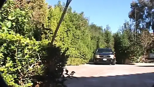 Skinny babe sucks a huge cock while riding another in hot threesome