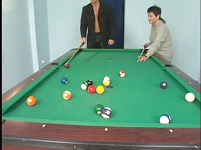 Stockinged mature slut fucked hard after pool stick drills her cooch